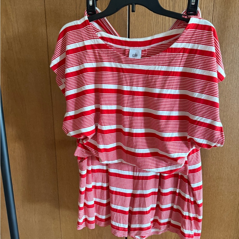 CAbi Red and White Striped Jumpsuit